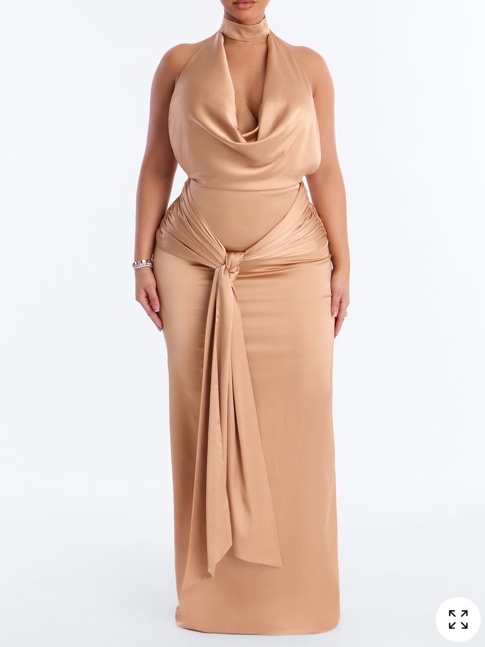 Fashion Nova Camel Draped Tie-Front Maxi Skirt